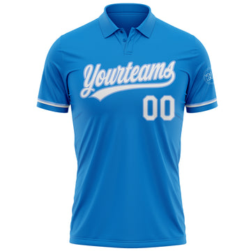 Custom Blue White-Light Blue Performance Vapor Golf Polo Shirt