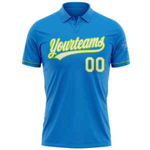 Custom Blue White-Neon Green Performance Vapor Golf Polo Shirt