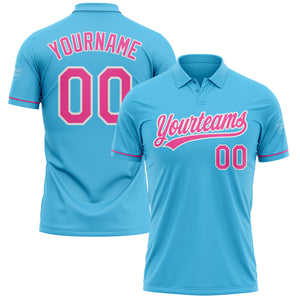 Custom Sky Blue Pink-White Performance Vapor Golf Polo Shirt