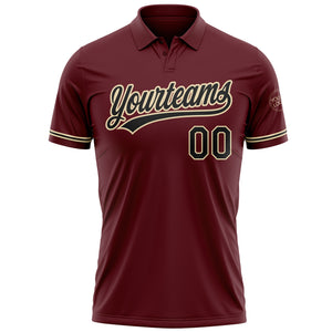 Custom Burgundy Black-City Cream Performance Vapor Golf Polo Shirt