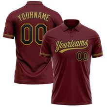 Load image into Gallery viewer, Custom Burgundy Black-Old Gold Performance Vapor Golf Polo Shirt
