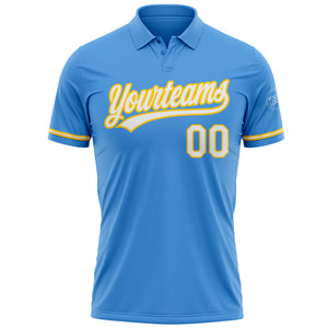 Custom Powder Blue White-Yellow Performance Vapor Golf Polo Shirt