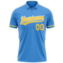 Load image into Gallery viewer, Custom Powder Blue Yellow-White Performance Vapor Golf Polo Shirt
