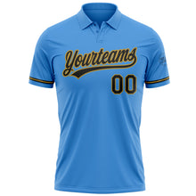 Load image into Gallery viewer, Custom Powder Blue Black-Old Gold Performance Vapor Golf Polo Shirt
