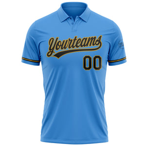 Custom Powder Blue Black-Old Gold Performance Vapor Golf Polo Shirt