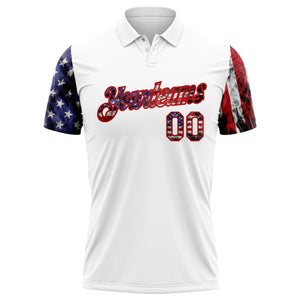 Custom White Red-Royal 3D American Flag Performance Golf Polo Shirt