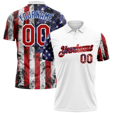 Load image into Gallery viewer, Custom White Red-Royal 3D American Flag Performance Golf Polo Shirt
