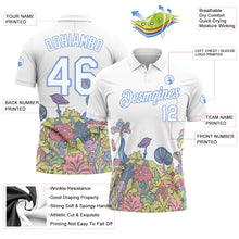 Load image into Gallery viewer, Custom White Light Blue 3D Pattern Design Colorful Flowers And Mushrooms Psychedelic Hallucination Performance Golf Polo Shirt
