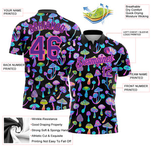 Custom Black Purple-Pink 3D Pattern Design Magic Mushrooms Psychedelic Hallucination Performance Golf Polo Shirt