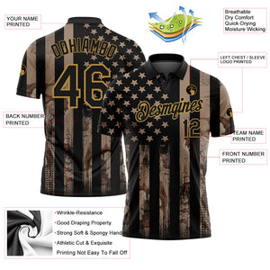 Custom Camo Black-Old Gold American Flag Performance Salute To Service Golf Polo Shirt