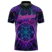 Load image into Gallery viewer, Custom Black Purple Pink 3D Pattern Design Magic Mushrooms Over Sacred Geometry Psychedelic Hallucination Performance Golf Polo Shirt
