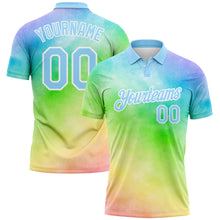 Load image into Gallery viewer, Custom Tie Dye Light Blue-White 3D Rainbow Performance Golf Polo Shirt
