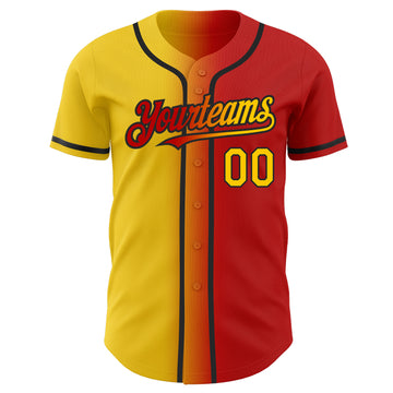 Custom Red Yellow-Black Authentic Gradient Fashion Baseball Jersey
