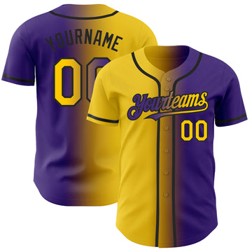 Custom Purple Yellow-Black Authentic Gradient Fashion Baseball Jersey