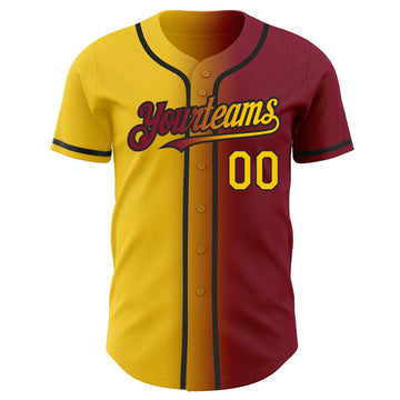 Custom Crimson Yellow-Black Authentic Gradient Fashion Baseball Jersey