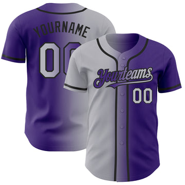 Custom Purple Gray-Black Authentic Gradient Fashion Baseball Jersey