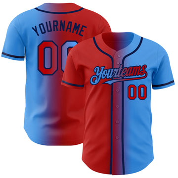 Custom Electric Blue Red-Navy Authentic Gradient Fashion Baseball Jersey
