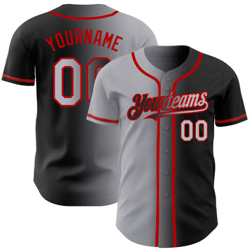 Custom Black Gray-Red Authentic Gradient Fashion Baseball Jersey