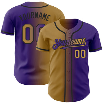 Custom Purple Old Gold-Black Authentic Gradient Fashion Baseball Jersey