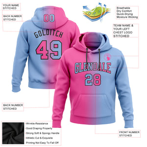 Custom Stitched Light Blue Pink-Black Gradient Fashion Sports Pullover Sweatshirt Hoodie