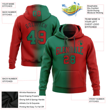 Custom Stitched Red Kelly Green-Black Gradient Fashion Sports Pullover Sweatshirt Hoodie