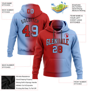 Custom Stitched Light Blue Red-Black Gradient Fashion Sports Pullover Sweatshirt Hoodie