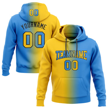 Custom Stitched Electric Blue Yellow-Black Gradient Fashion Sports Pullover Sweatshirt Hoodie