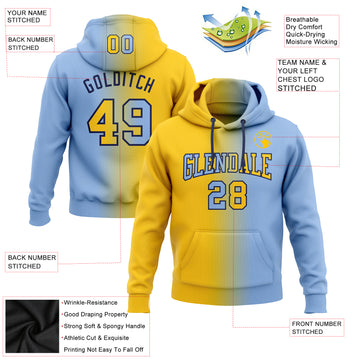 Custom Stitched Light Blue Yellow-Navy Gradient Fashion Sports Pullover Sweatshirt Hoodie