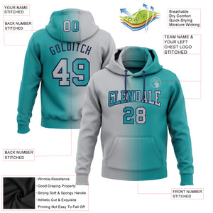 Custom Stitched Teal Gray-Navy Gradient Fashion Sports Pullover Sweatshirt Hoodie