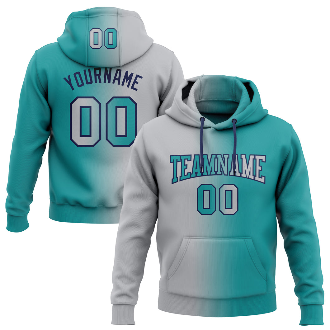 Custom Stitched Teal Gray-Navy Gradient Fashion Sports Pullover Sweatshirt Hoodie