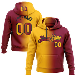 Custom Stitched Maroon Gold-Black Gradient Fashion Sports Pullover Sweatshirt Hoodie