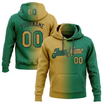 Custom Stitched Kelly Green Old Gold-Black Gradient Fashion Sports Pullover Sweatshirt Hoodie