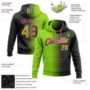 Custom Stitched Black Neon Green-Pink Gradient Fashion Sports Pullover Sweatshirt Hoodie