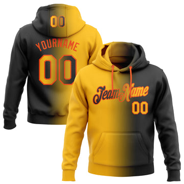 Custom Stitched Black Gold-Orange Gradient Fashion Sports Pullover Sweatshirt Hoodie