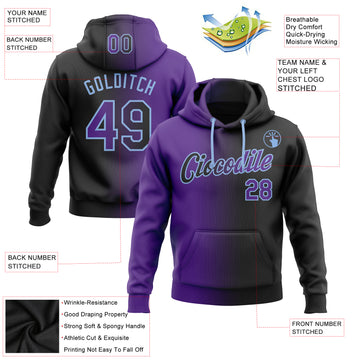 Custom Stitched Black Purple-Light Blue Gradient Fashion Sports Pullover Sweatshirt Hoodie