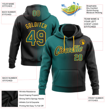 Custom Stitched Black Teal-Gold Gradient Fashion Sports Pullover Sweatshirt Hoodie