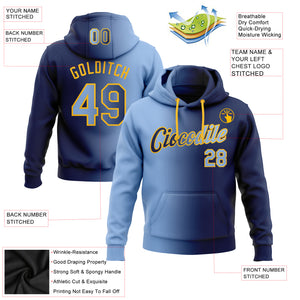 Custom Stitched Navy Light Blue-Gold Gradient Fashion Sports Pullover Sweatshirt Hoodie