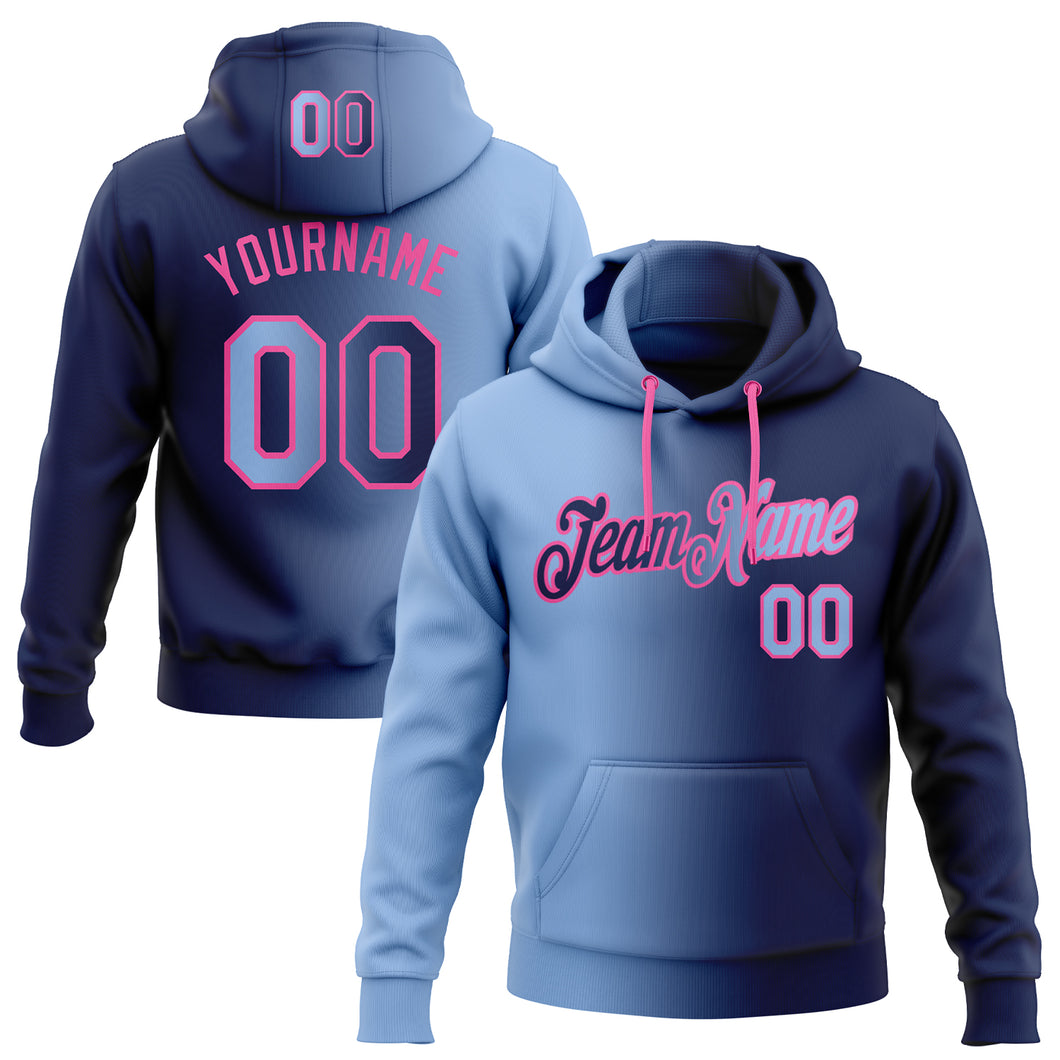 Custom Stitched Navy Light Blue-Pink Gradient Fashion Sports Pullover Sweatshirt Hoodie