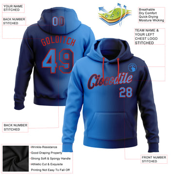 Custom Stitched Navy Electric Blue-Red Gradient Fashion Sports Pullover Sweatshirt Hoodie