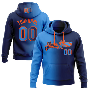 Custom Stitched Navy Electric Blue-Orange Gradient Fashion Sports Pullover Sweatshirt Hoodie