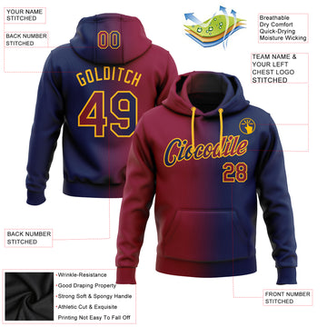 Custom Stitched Navy Maroon-Gold Gradient Fashion Sports Pullover Sweatshirt Hoodie