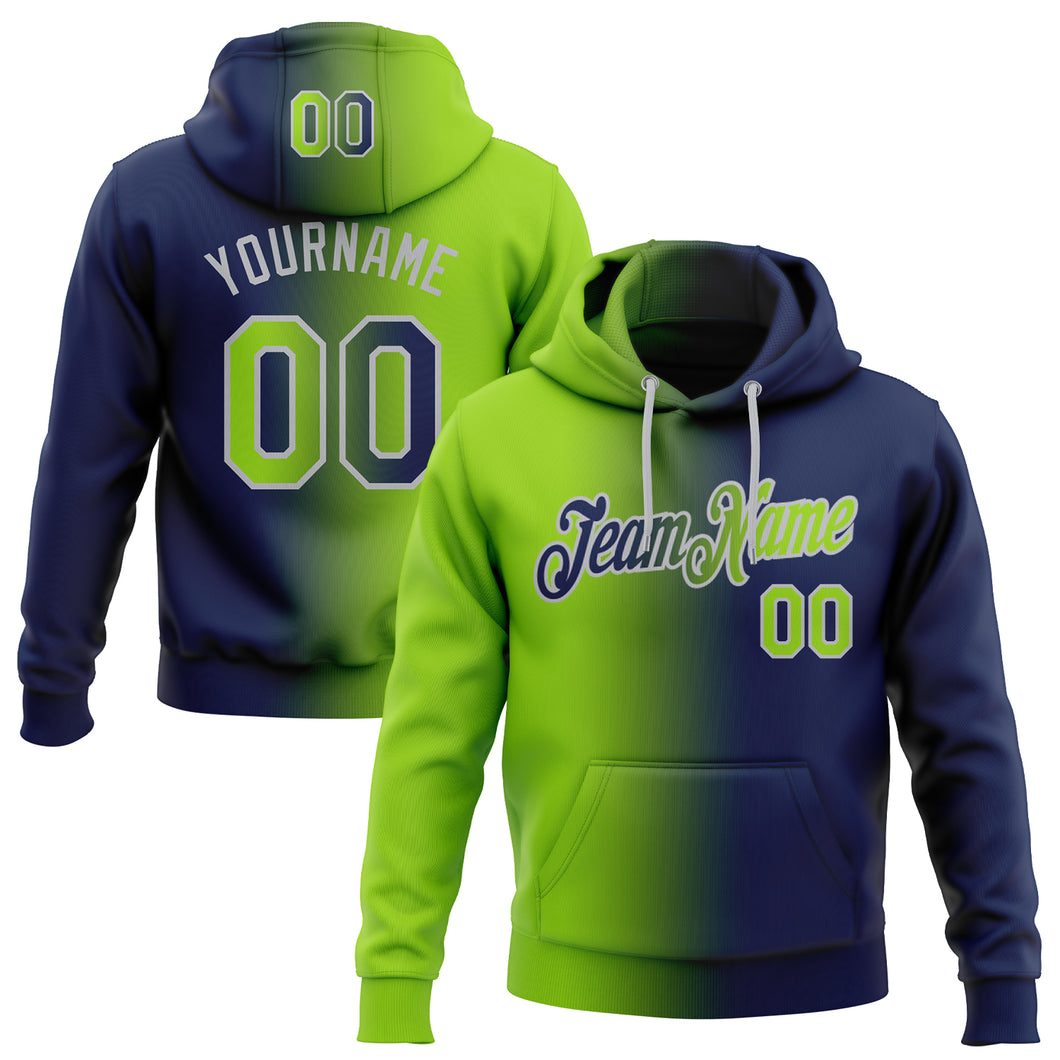 Custom Stitched Navy Neon Green-Gray Gradient Fashion Sports Pullover Sweatshirt Hoodie