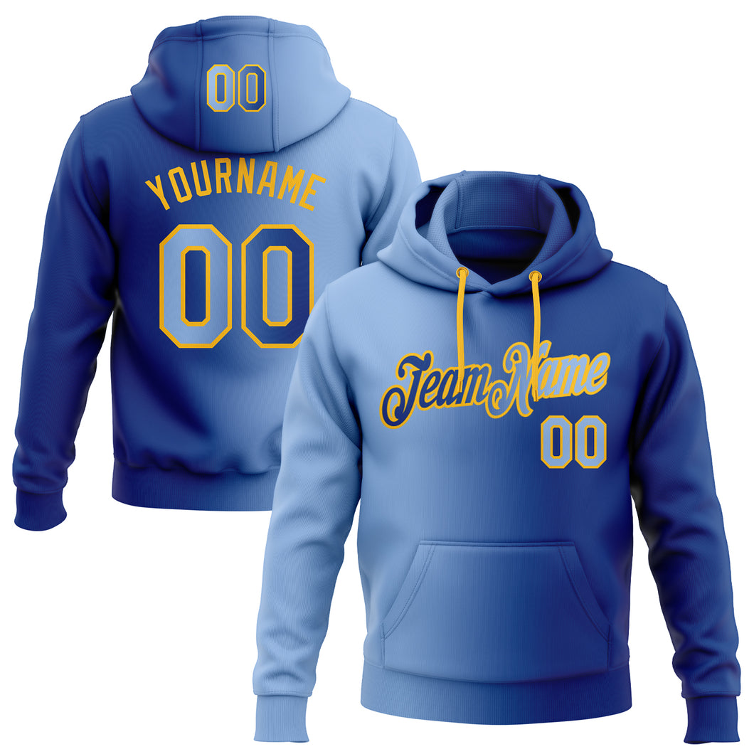 Custom Stitched Royal Light Blue-Gold Gradient Fashion Sports Pullover Sweatshirt Hoodie