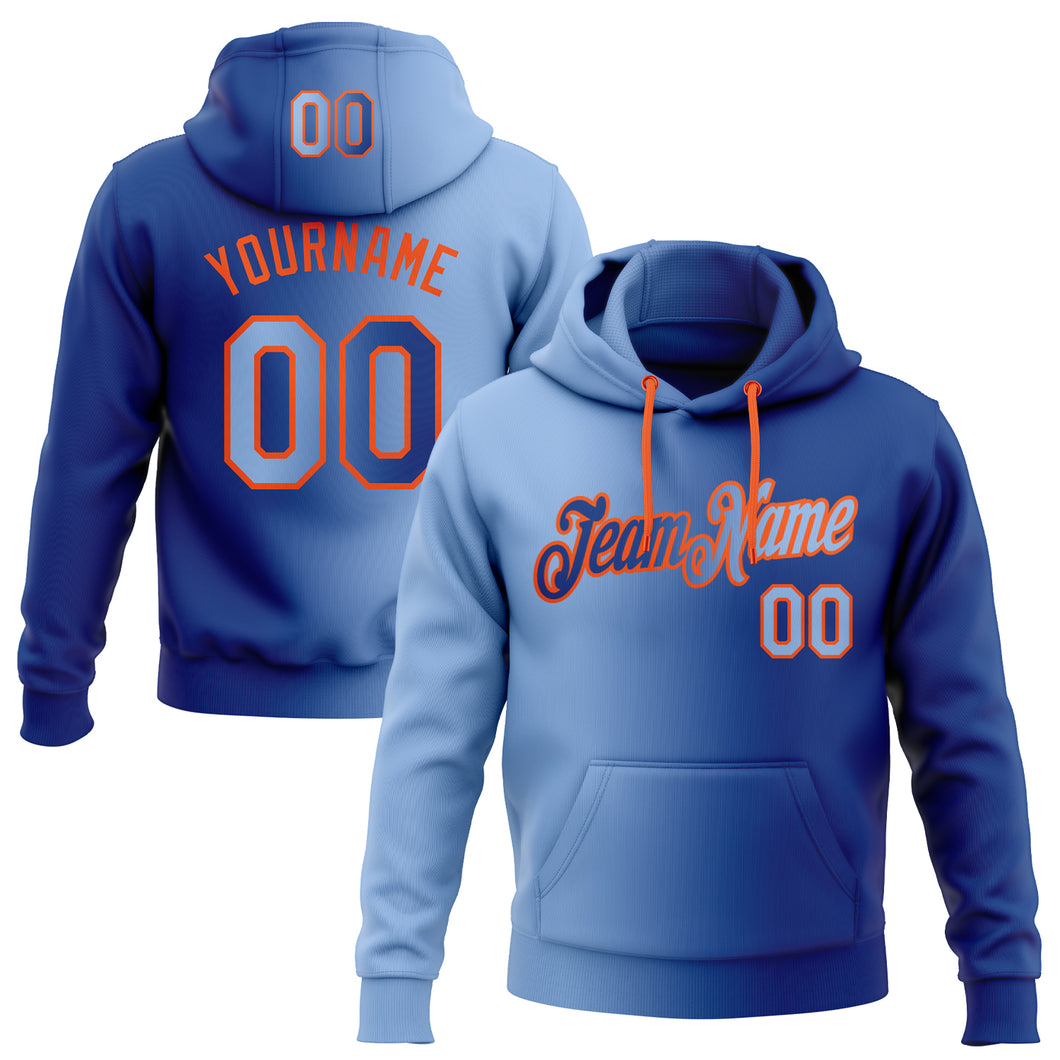 Custom Stitched Royal Light Blue-Orange Gradient Fashion Sports Pullover Sweatshirt Hoodie