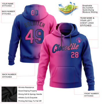 Custom Stitched Royal Pink-Black Gradient Fashion Sports Pullover Sweatshirt Hoodie