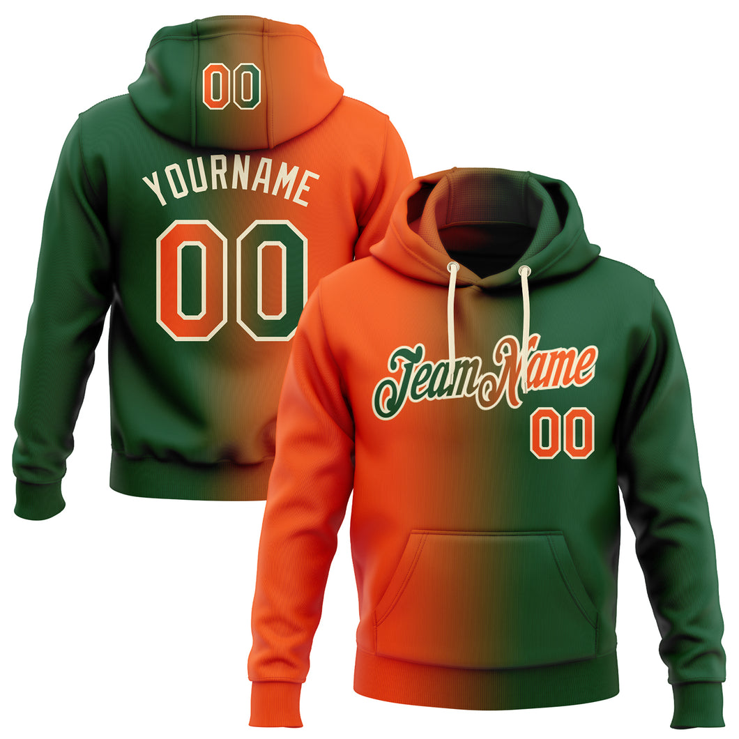 Custom Stitched Green Orange-Cream Gradient Fashion Sports Pullover Sweatshirt Hoodie