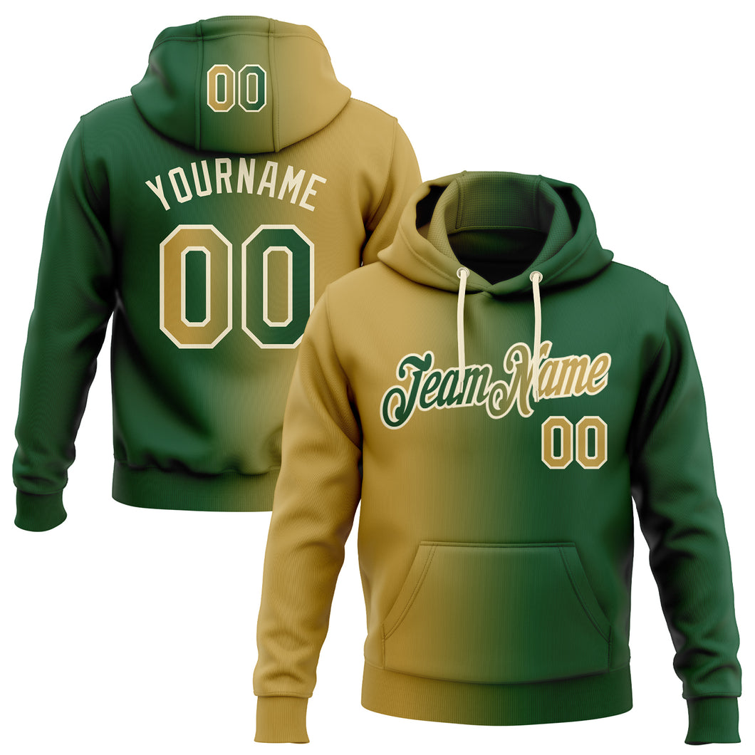 Custom Stitched Green Old Gold-Cream Gradient Fashion Sports Pullover Sweatshirt Hoodie