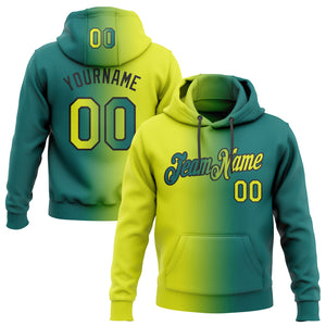 Custom Stitched Teal Neon Yellow-Black Gradient Fashion Sports Pullover Sweatshirt Hoodie