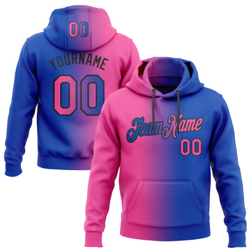 Custom Stitched Thunder Blue Pink-Black Gradient Fashion Sports Pullover Sweatshirt Hoodie