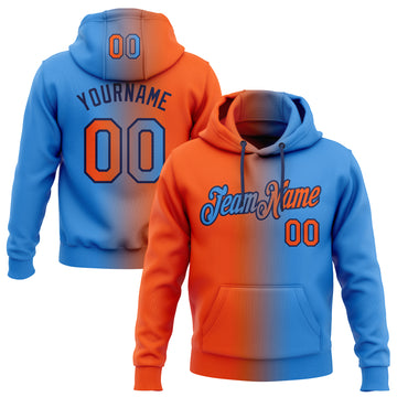 Custom Stitched Electric Blue Orange-Black Gradient Fashion Sports Pullover Sweatshirt Hoodie